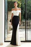 Sheath Off The Shoulder Black and White Formal Dress