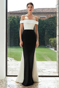 Off The Shoulder Mermaid Black and White Formal Dress