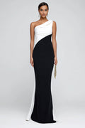 Mermaid Black and White One Shoulder Formal Dress