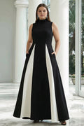 Black and White A-Line High Neck Plus Size Formal Dress