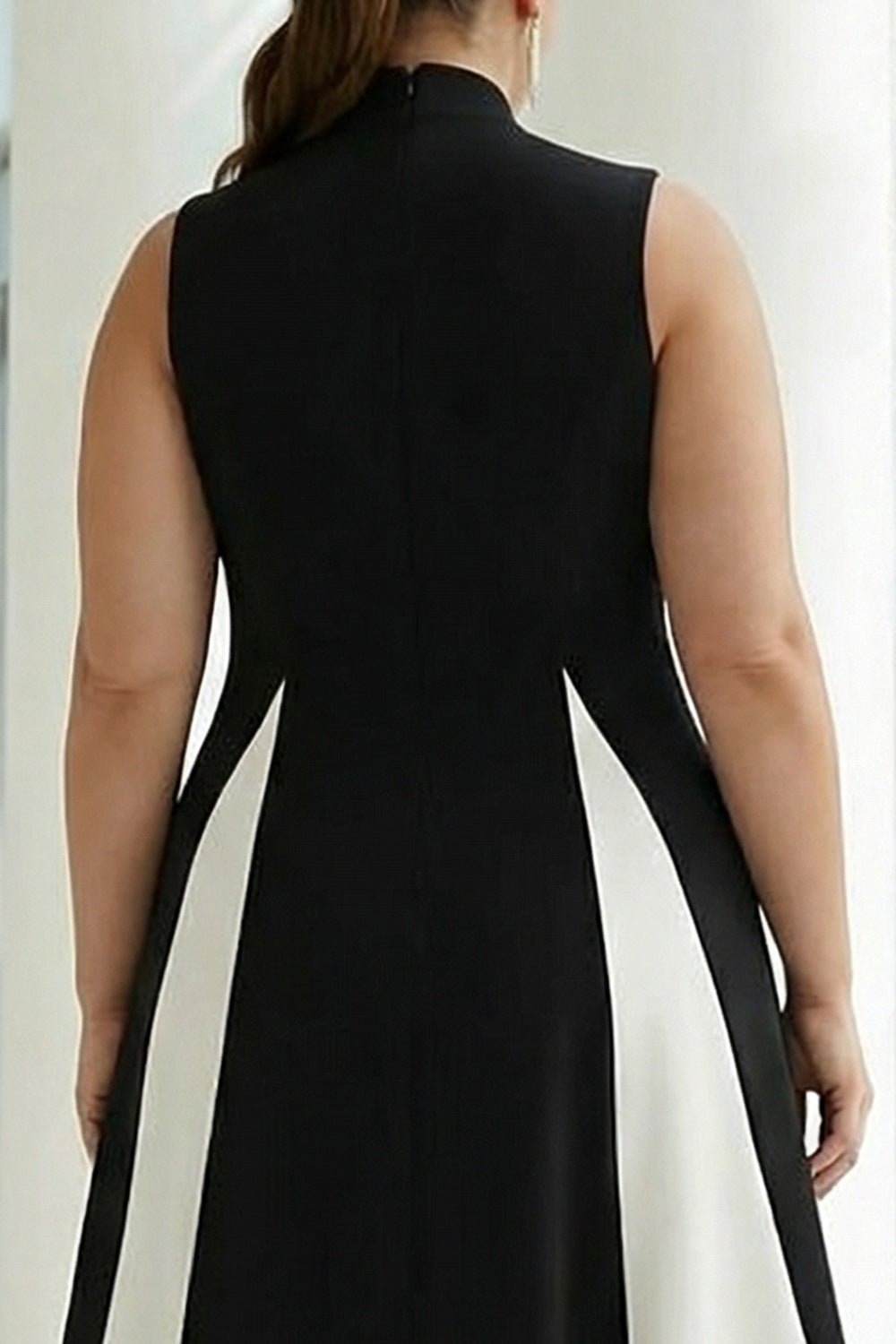 Black and White A-Line High Neck Plus Size Formal Dress