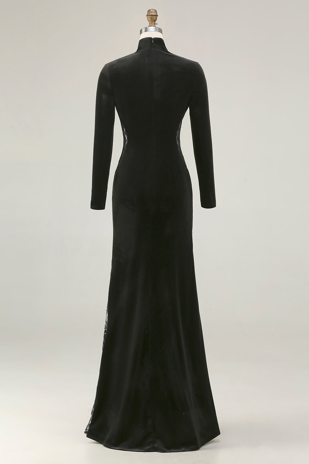 Mermaid Velvet High Neck Black Tie Dress With Lace