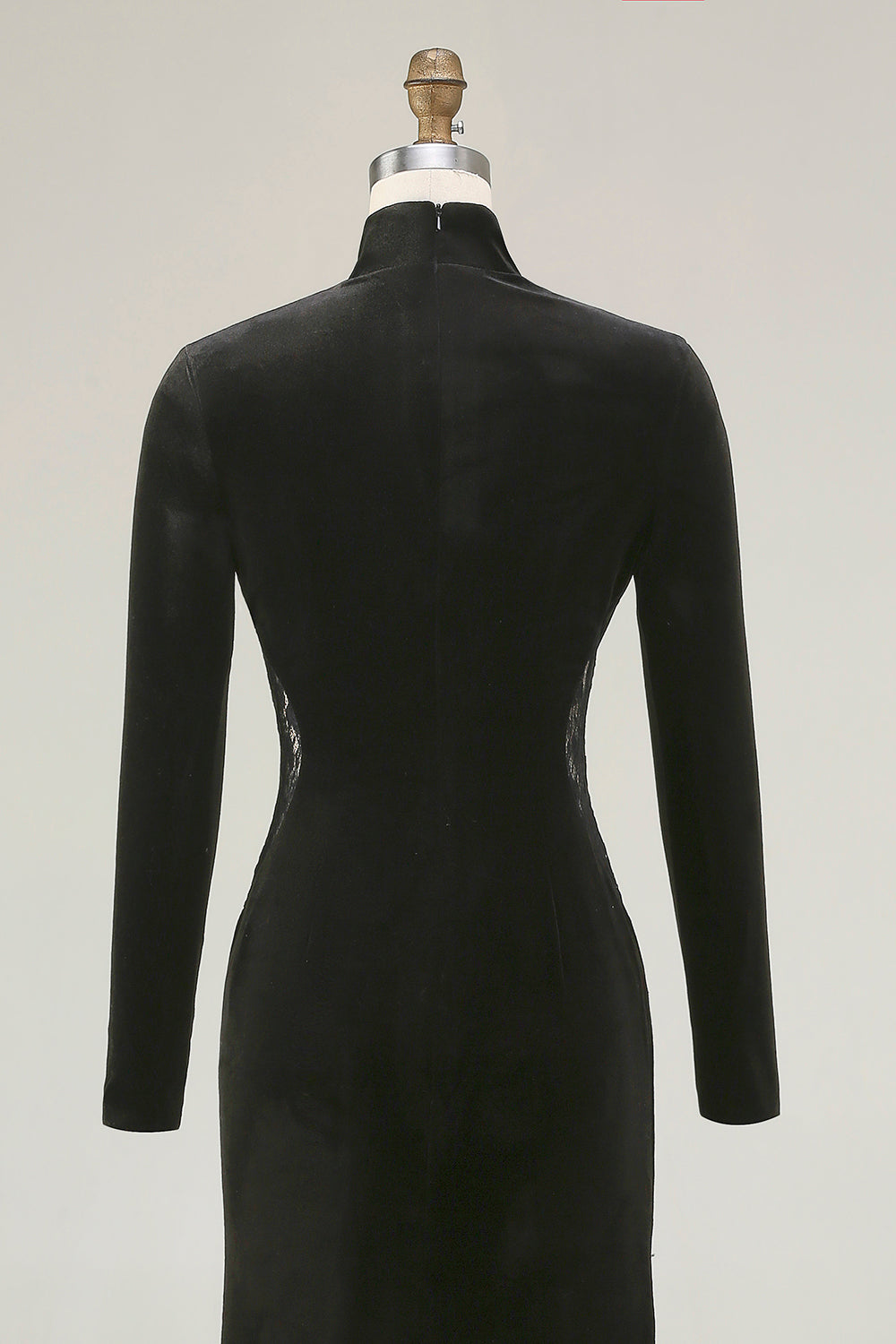 Mermaid Velvet High Neck Black Tie Dress With Lace
