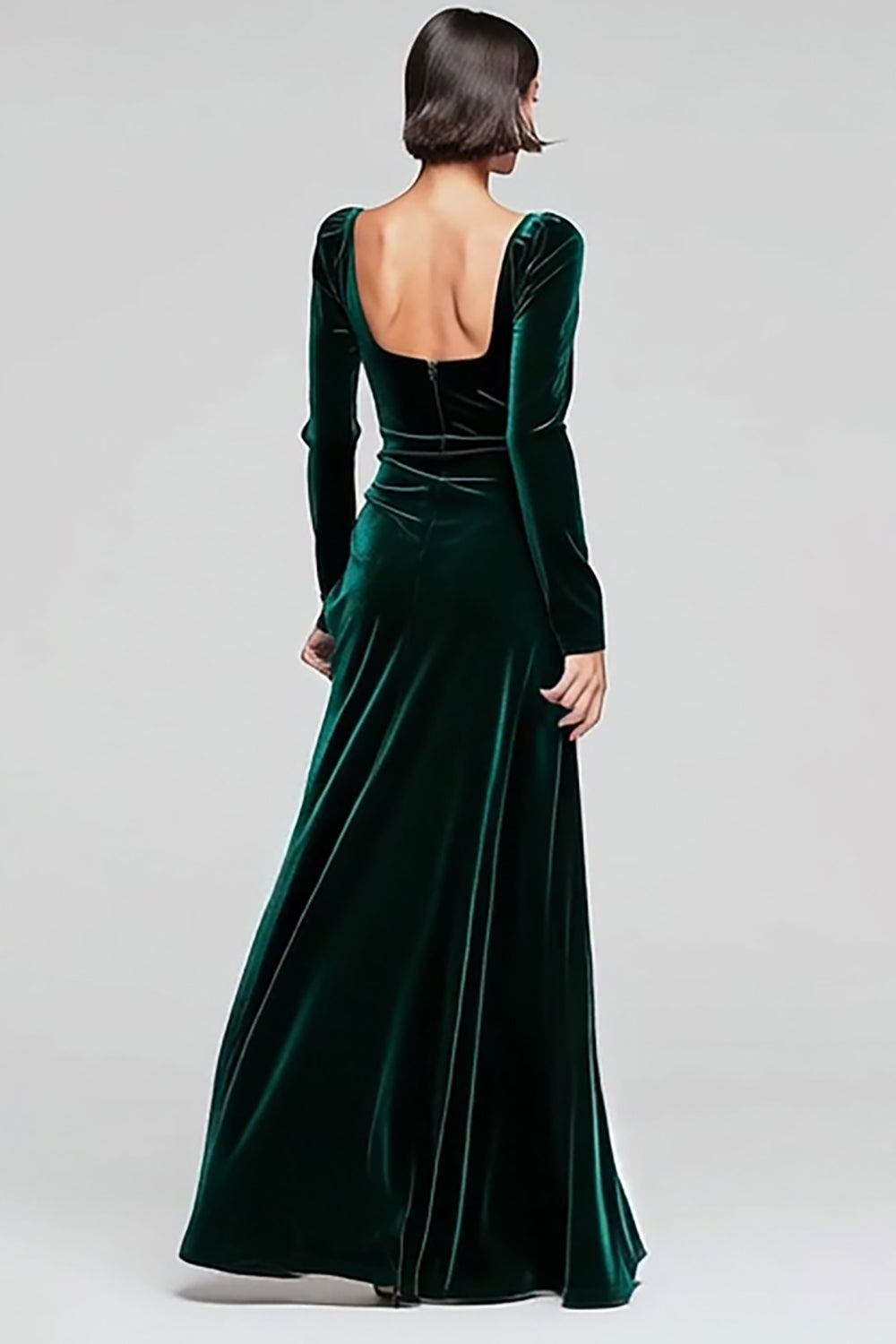 Dark Green Velvet Sheath Long Sleeve Formal Dress With Slit