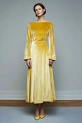 Yellow A-Line Velvet Long Sleeve Holiday Party Dress