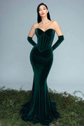 Dark Green Corset Mermaid Velvet Sweetheart Formal Dress