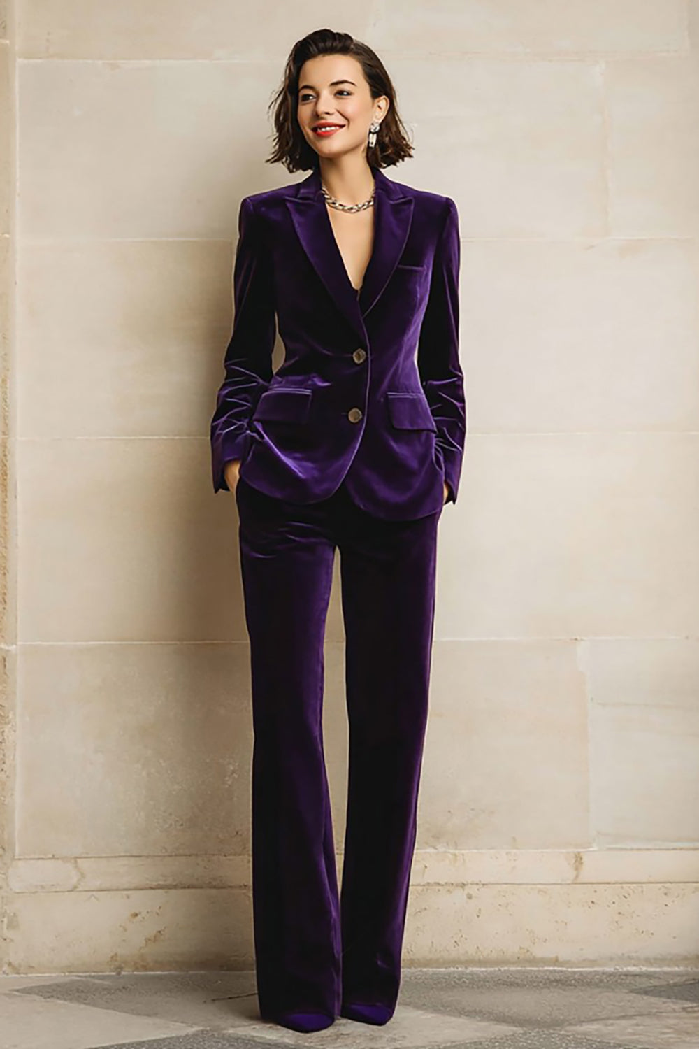 Velvet Peak Lapel Purple 2 Piece Slim Fit Women Suits