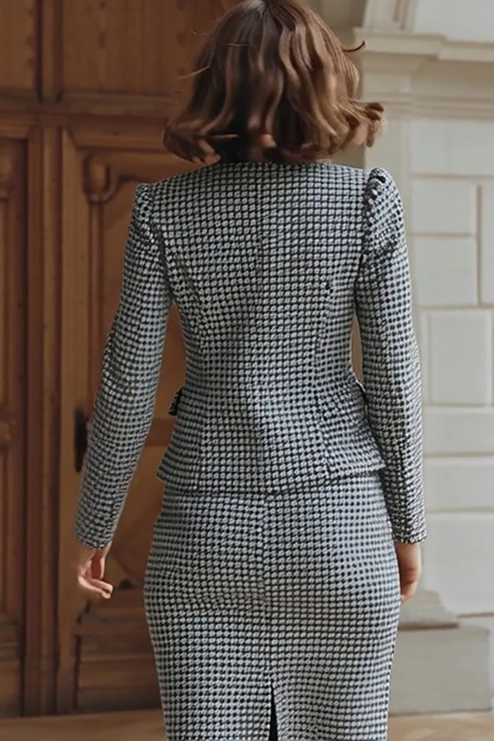 Grey Mix 2 Piece Pencil Tweed Single Breasted Midi Dress