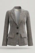 Grey Mix Peak Lapel Single Breasted Houndstooth Women Blazer