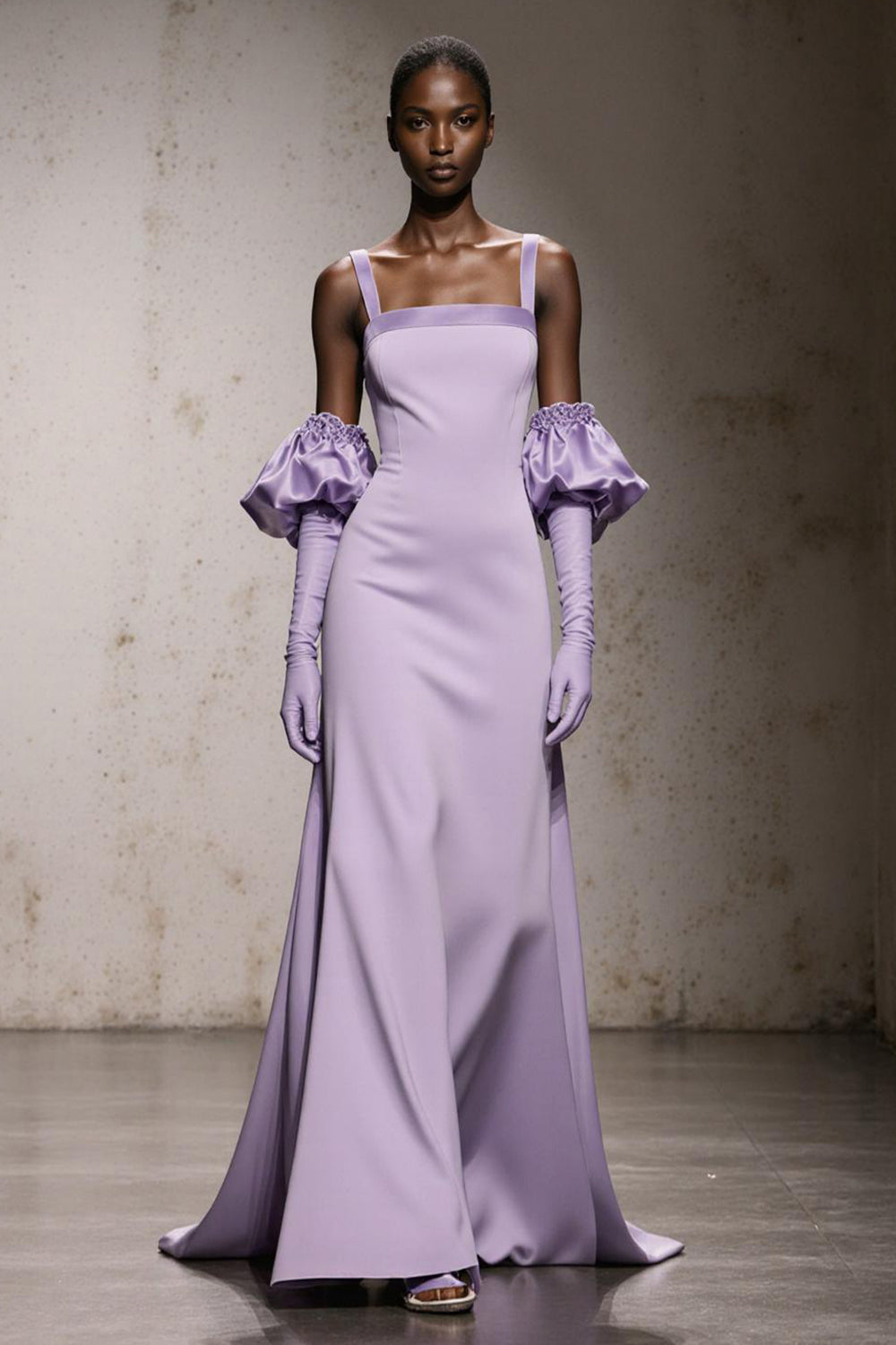 Light purple A-Line Satin Gala Dress (Without Gloves)