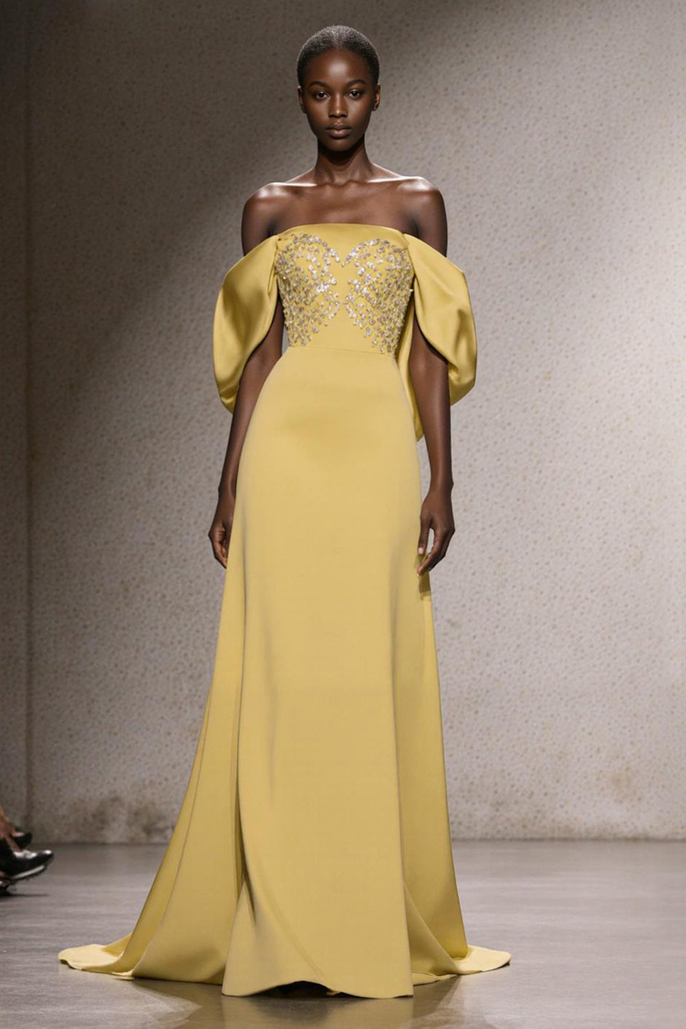 Daffodil Off The Shoulder A-Line Gala Dress with Sequins