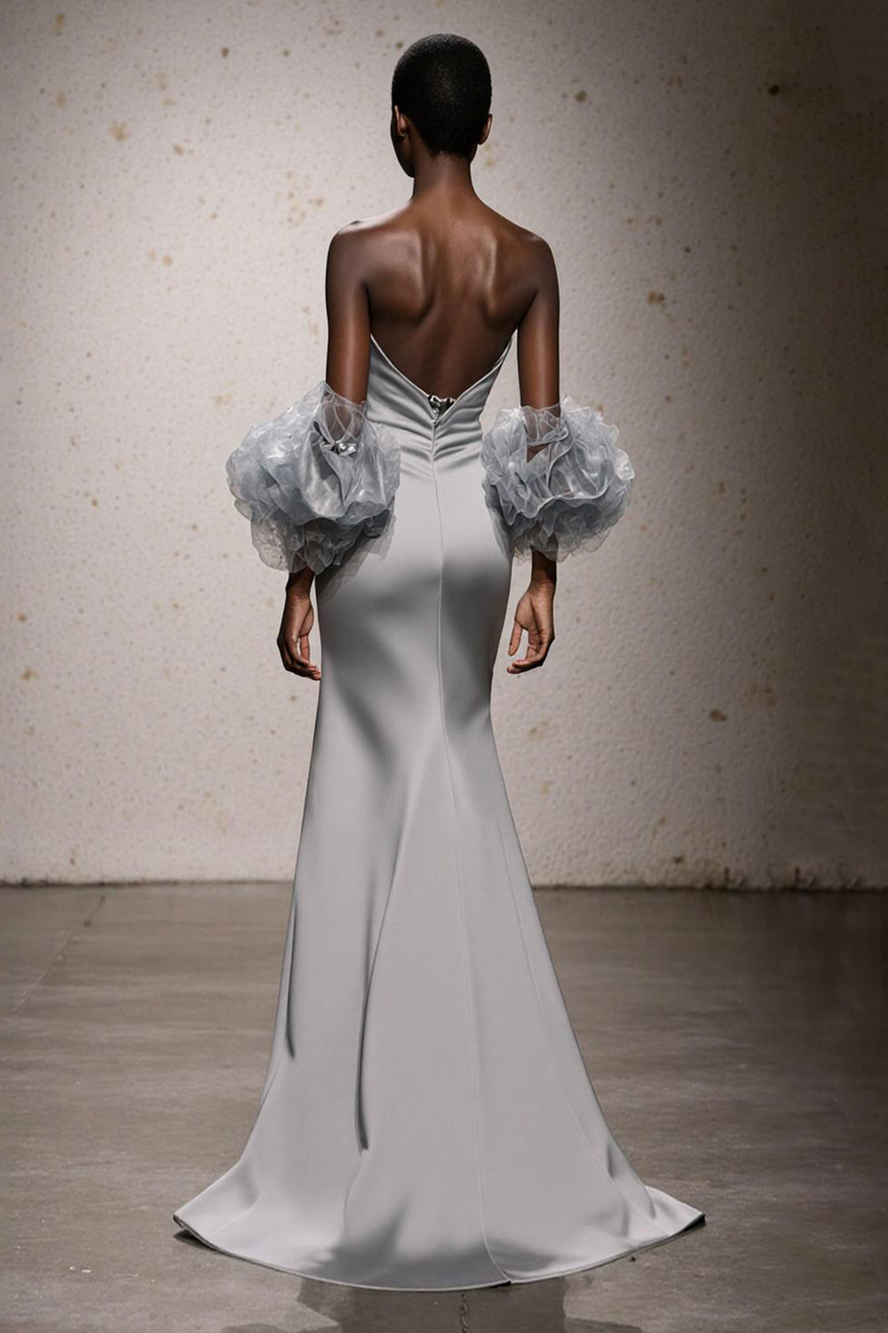 Silver Mermaid Satin Strapless Long Gala Dress