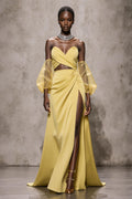 Strapless A-Line Daffodil Satin Gala Dress With Slit