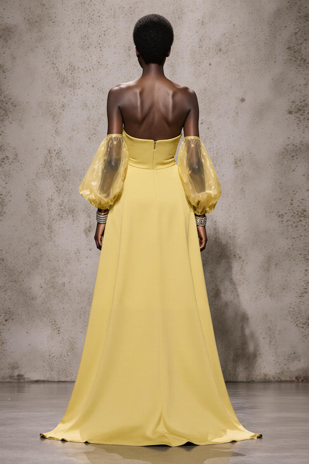 Strapless A-Line Daffodil Satin Gala Dress With Slit