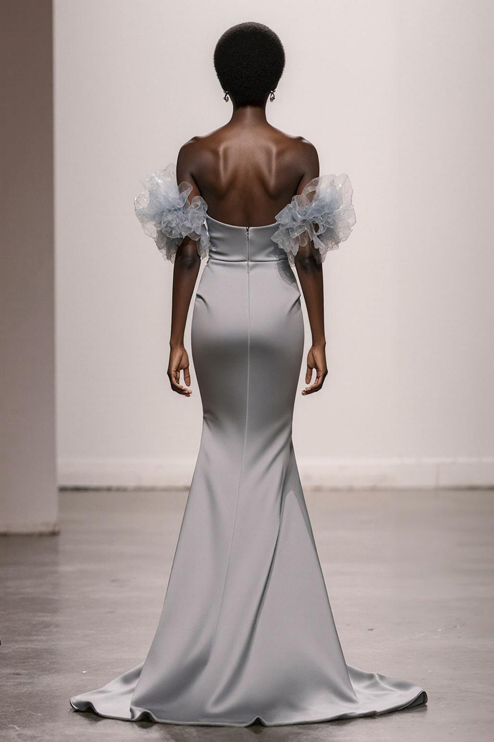 Silver Mermaid Off The Shoulder Gala Dress with Sequins