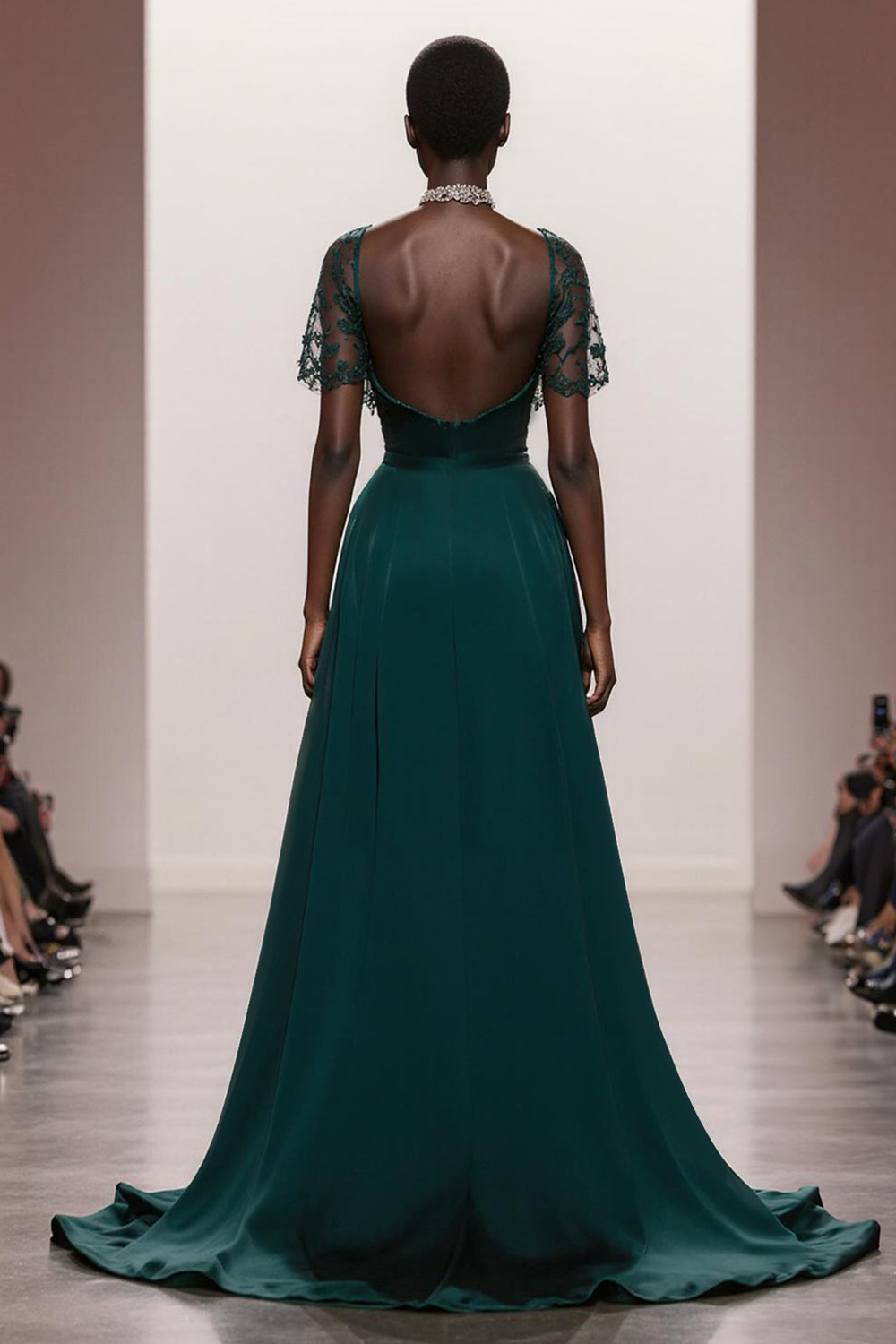 Dark Green V-Neck A-Line Satin Gala Dress With Sash