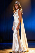 White Halter Mermaid Satin Pageant Dress with Neck Sash