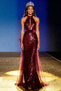 Burgundy Mermaid Halter Pageant Dress With Sequins