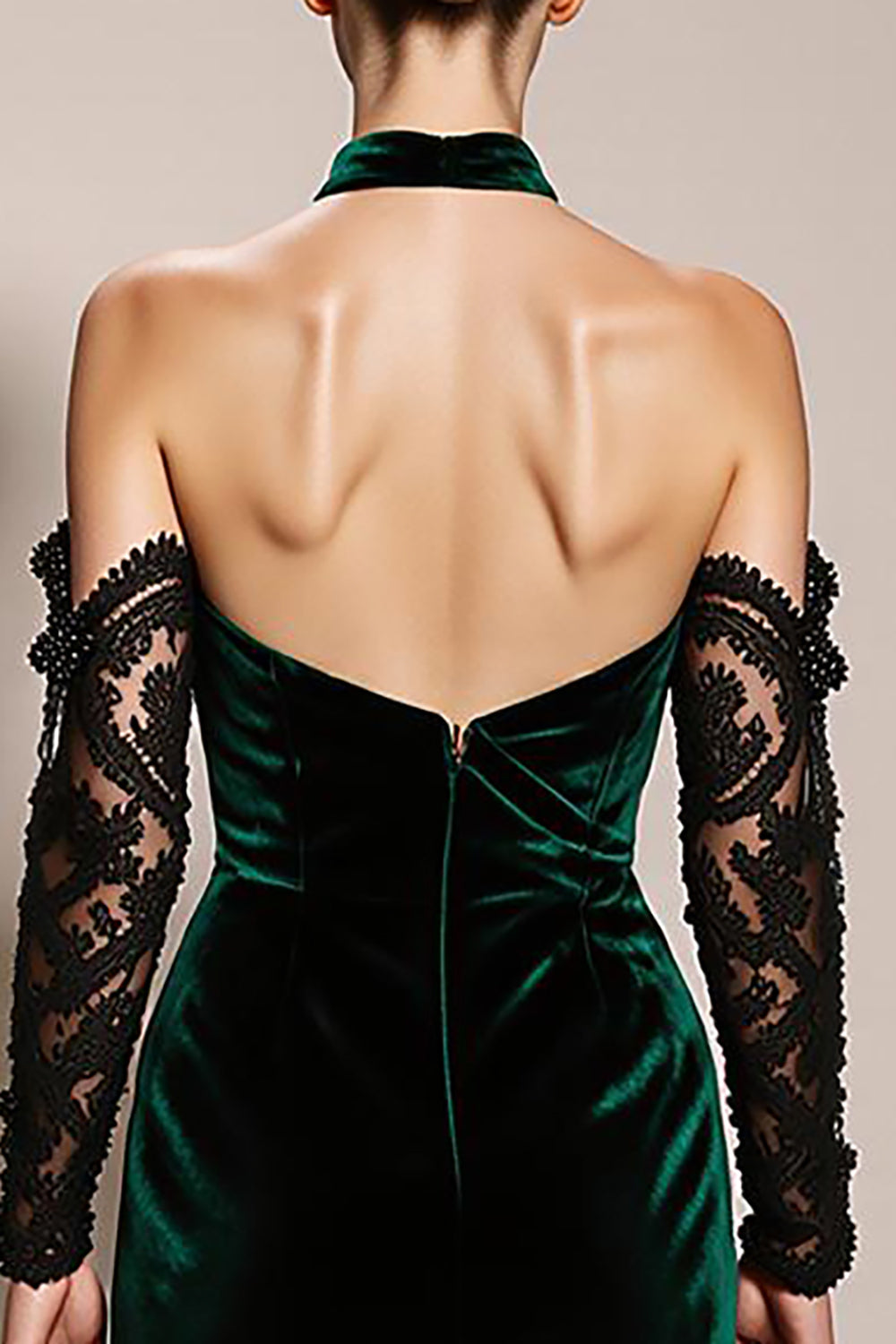 Dark Green Halter Velvet Mermaid Evening Dress (Without Sleeves)