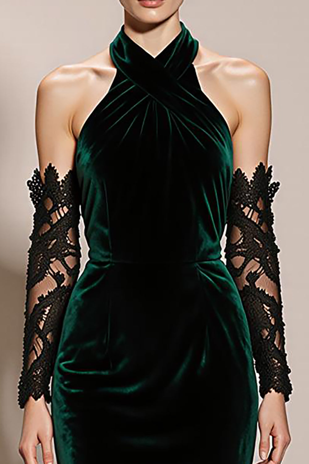 Dark Green Halter Velvet Mermaid Evening Dress (Without Sleeves)
