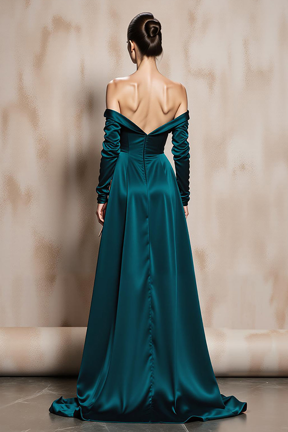 Dark Green Off The Shoulder Satin Evening Dress With Slit