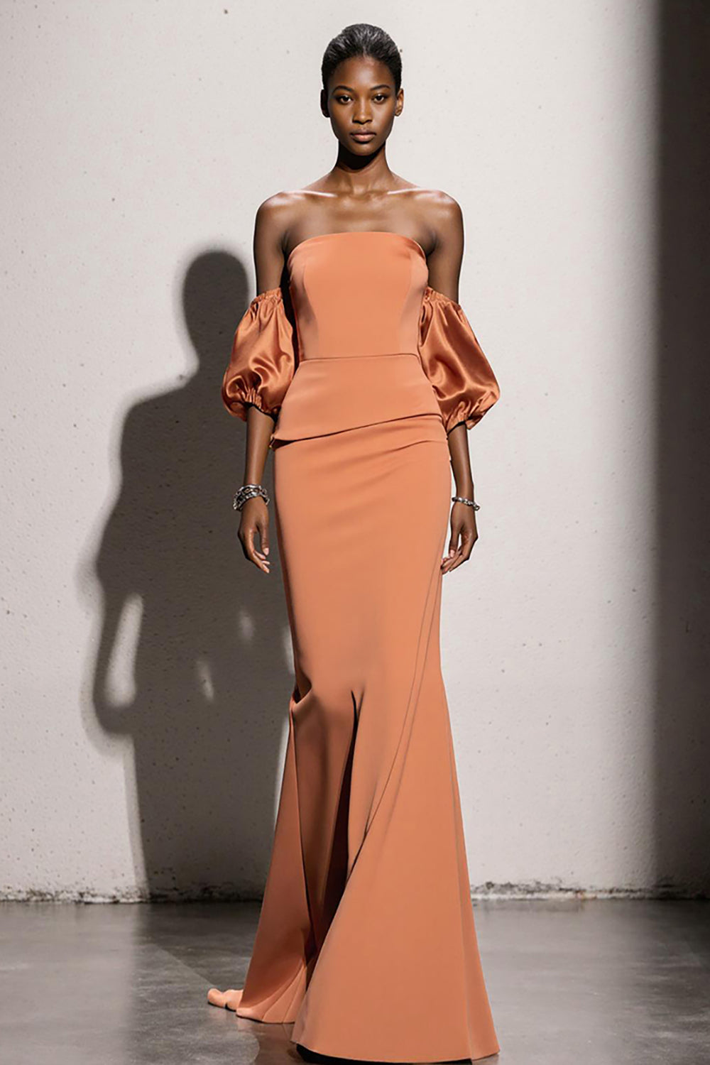 Orange Mermaid Strapless Maxi Evening Dress