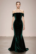 Mermaid Off The Shoulder Velvet Dark Green Evening Dress