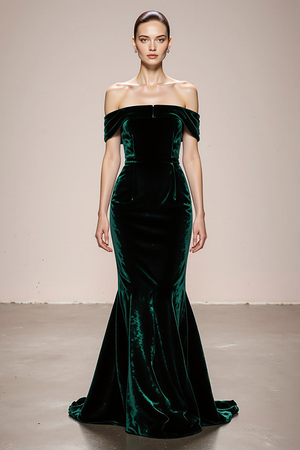 Mermaid Off The Shoulder Velvet Dark Green Evening Dress
