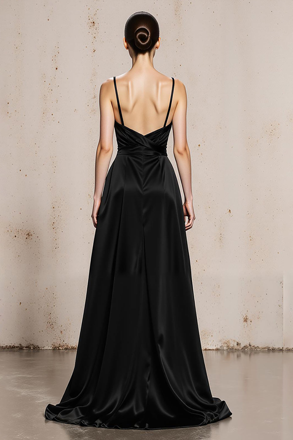 Black and White Spaghetti Straps A-Line Maxi Evening Dress