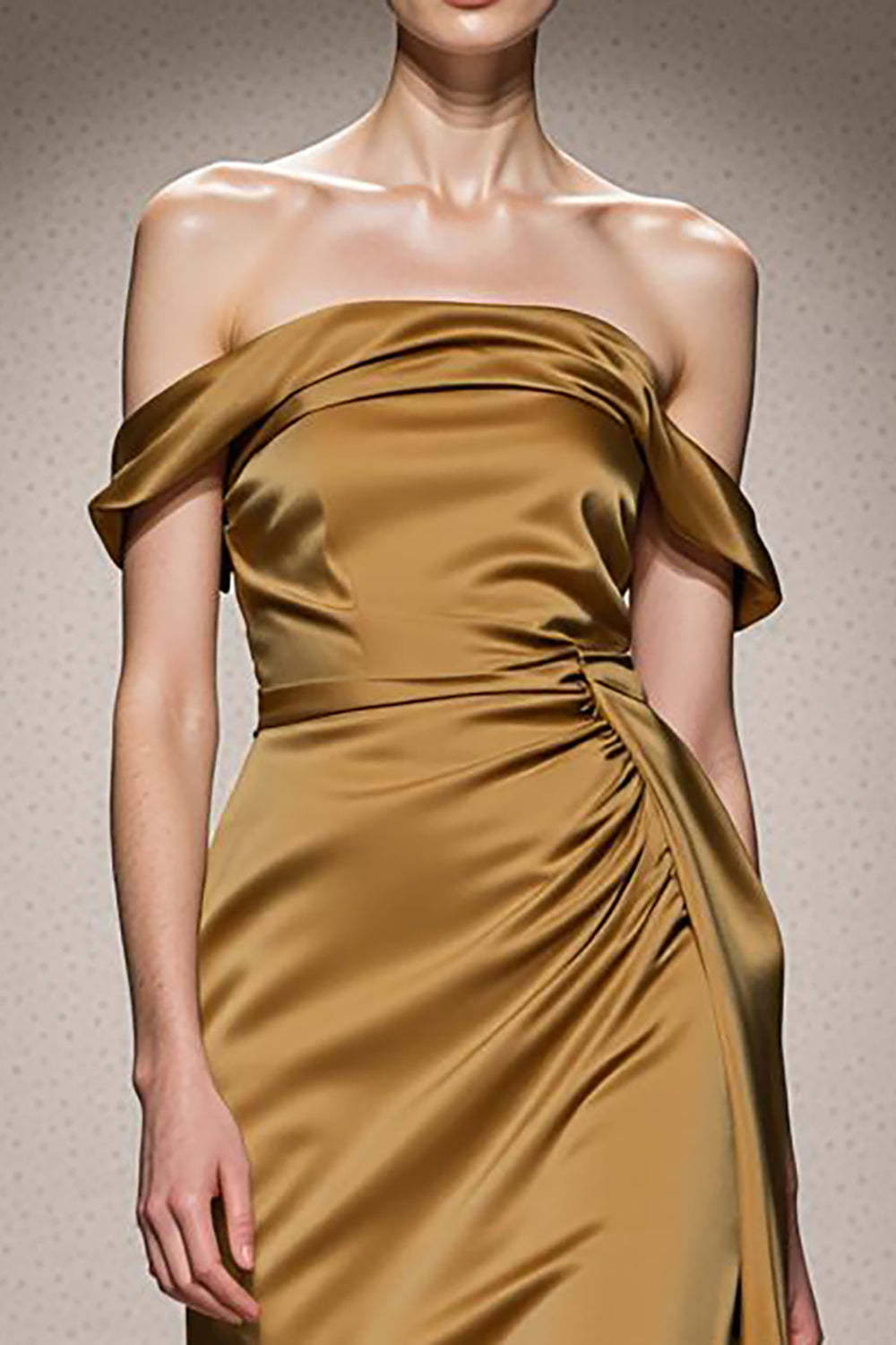 Yellow Off The Shoulder Satin Mermaid Evening Dress