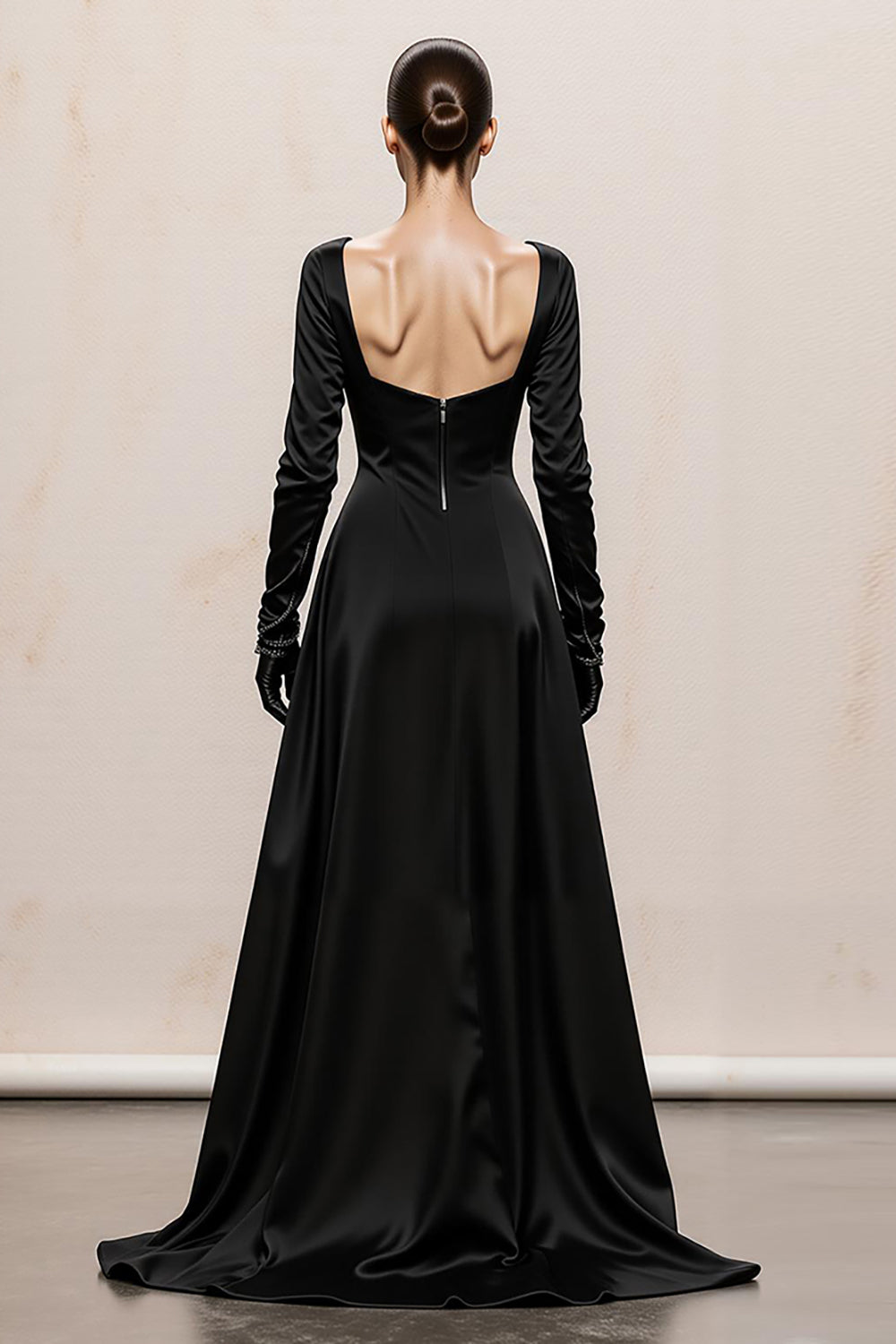 Black and White A-Line Long Sleeve Formal Dress