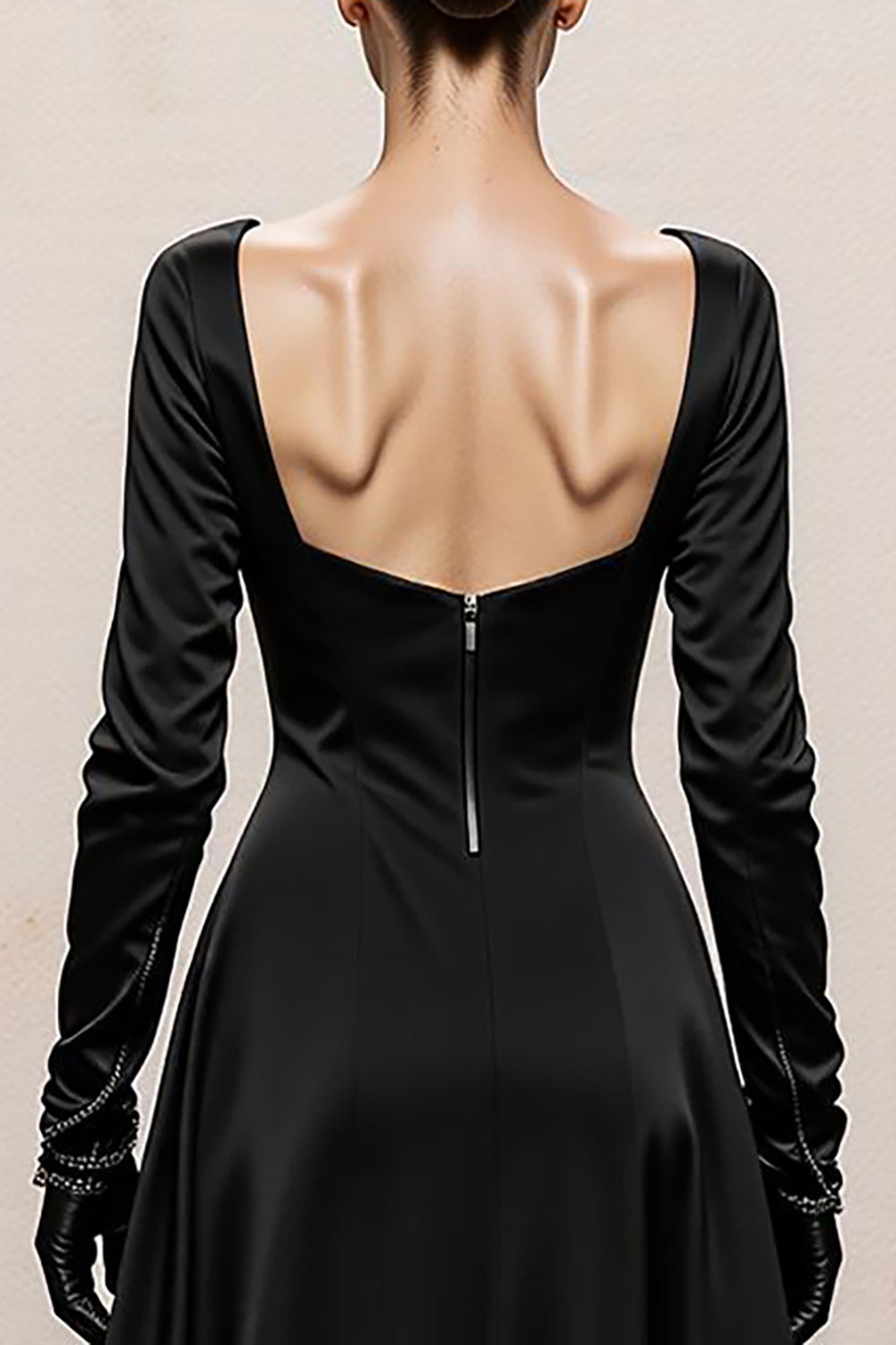 Black and White A-Line Long Sleeve Formal Dress