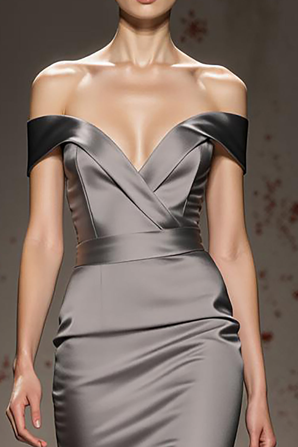 Silver Off The Shoulder Mermaid Satin Maxi Evening Dress