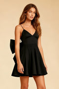Black Spaghetti Straps A-Line Mini Dress With Bow
