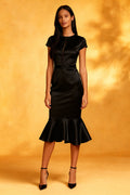 Mermaid Black Midi Dress With Ruffles