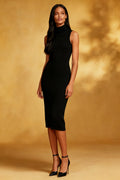 Black High Neck Sheath Midi Dress