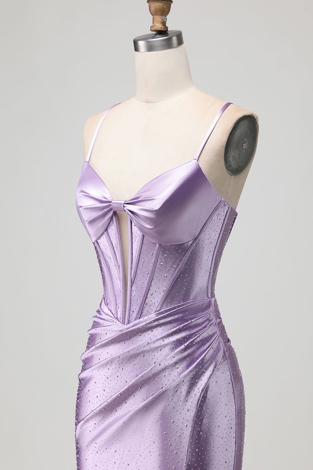Purple Mermaid Corset Satin Beaded Prom Dress With Slit