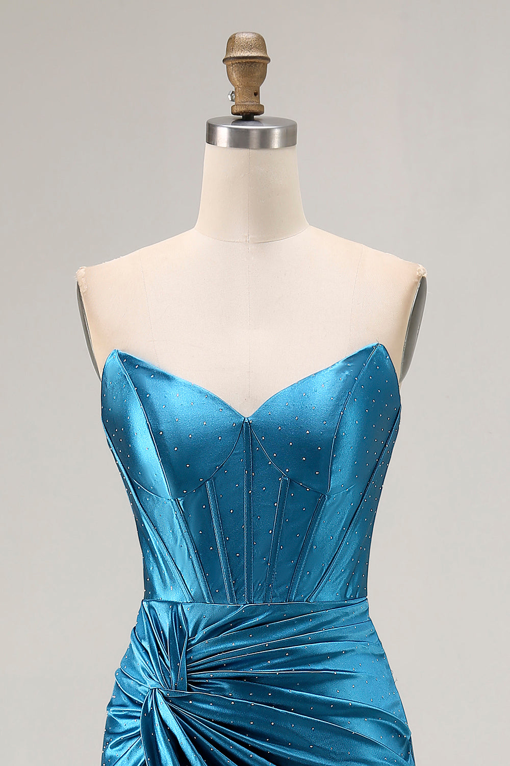 Strapless Royal Blue Corset Beaded Mermaid Prom Dress With Slit