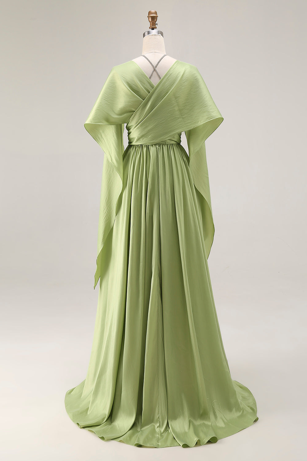 Sage Green Corset A Line Keyhole Maxi Prom Dress With Slit