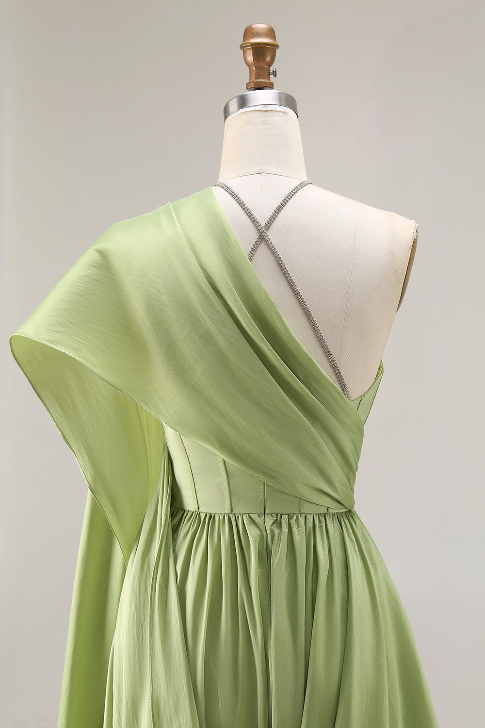 Sage Green A Line Corset Keyhole Maxi Evening Dress With Slit