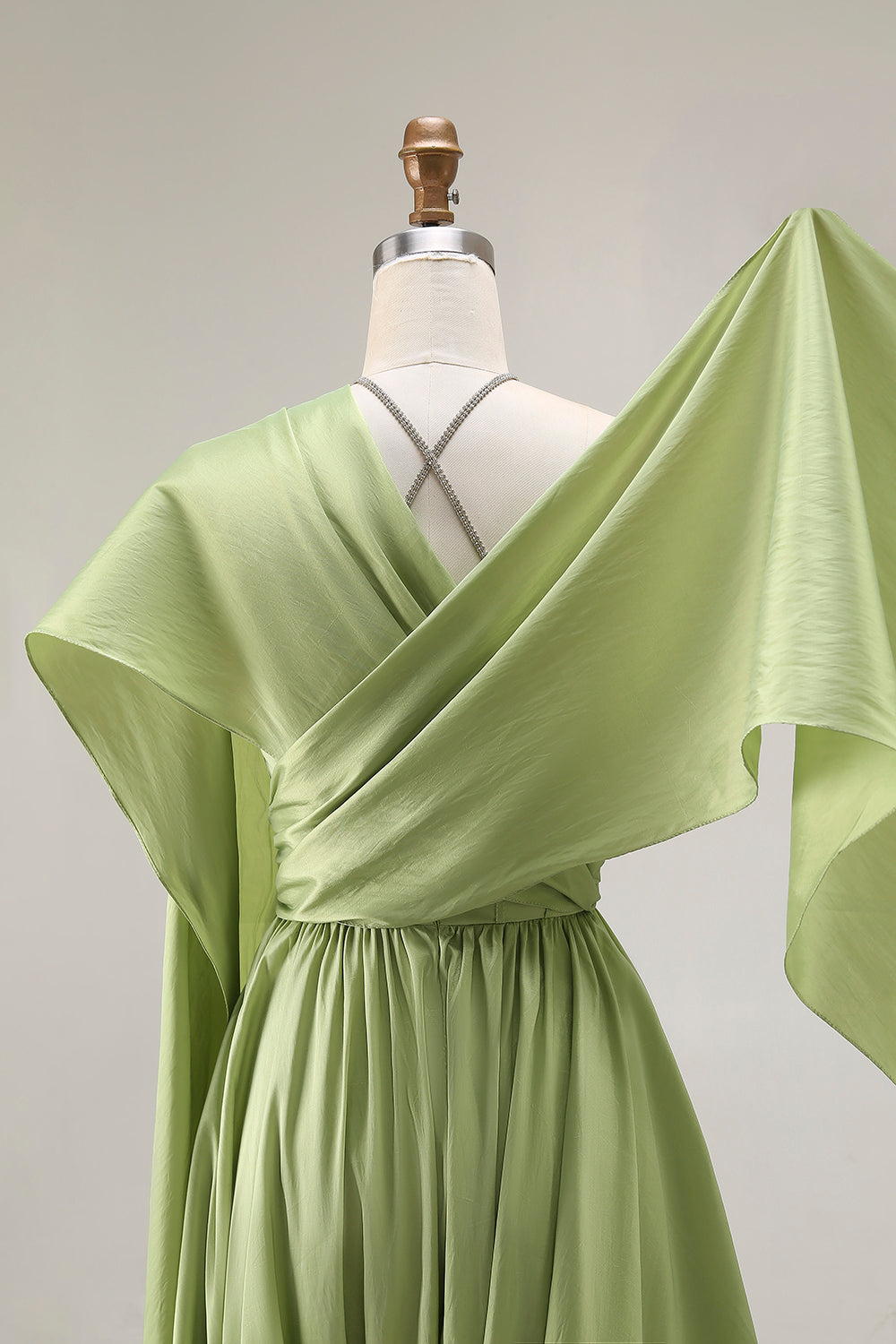Sage Green A Line Corset Keyhole Maxi Evening Dress With Slit