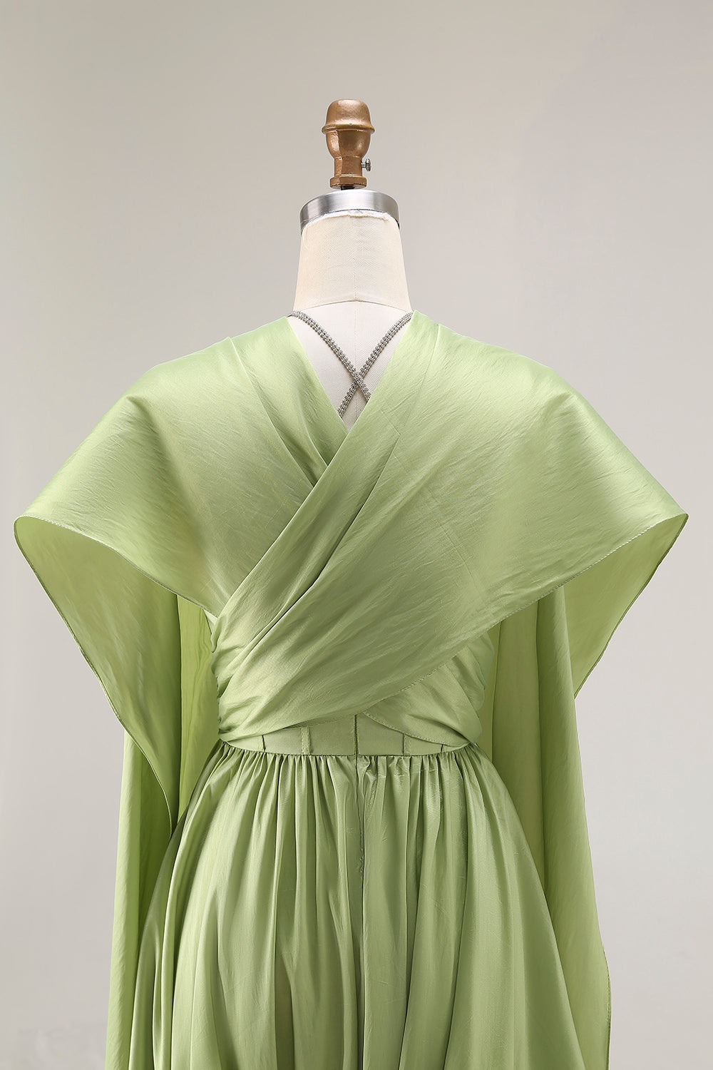 Sage Green A Line Corset Keyhole Maxi Evening Dress With Slit