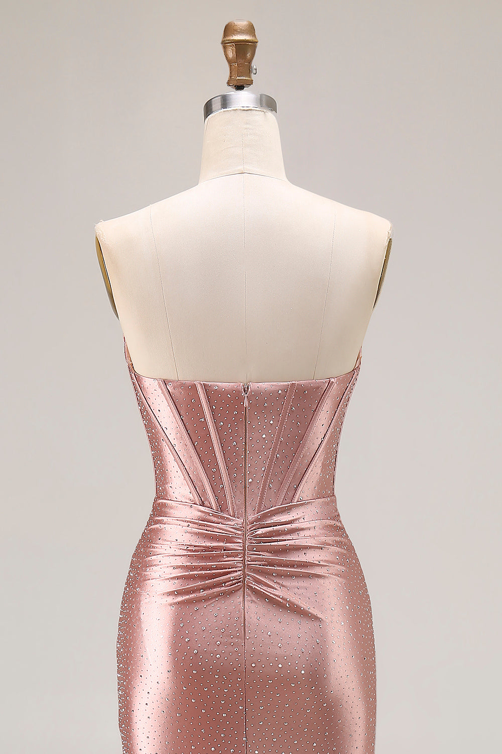 Dusty Rose Beaded Corset Sweetheart Maxi Prom Dress With Slit