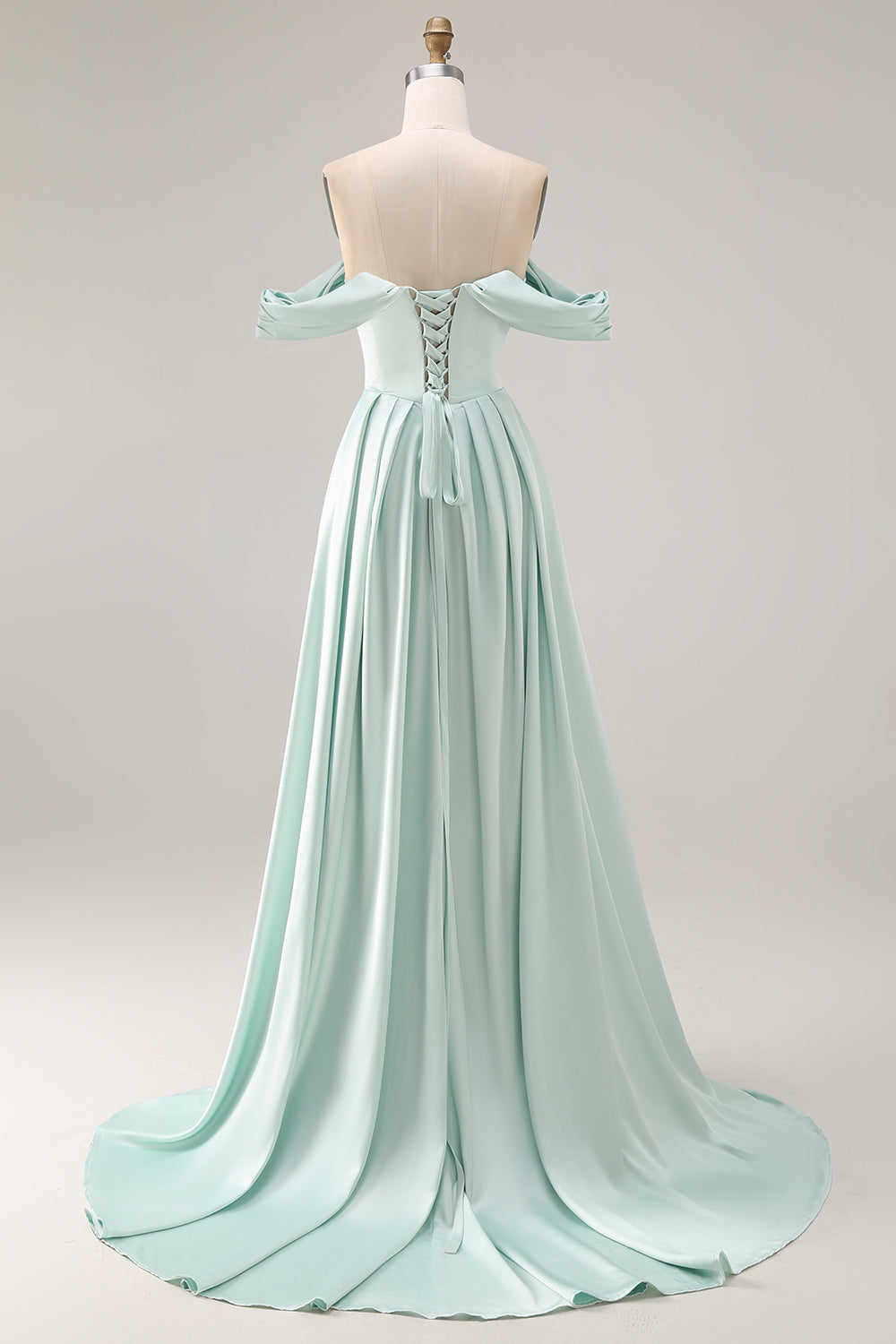 Off The Shoulder A-Line Satin Blue Bridesmaid Dress with Slit