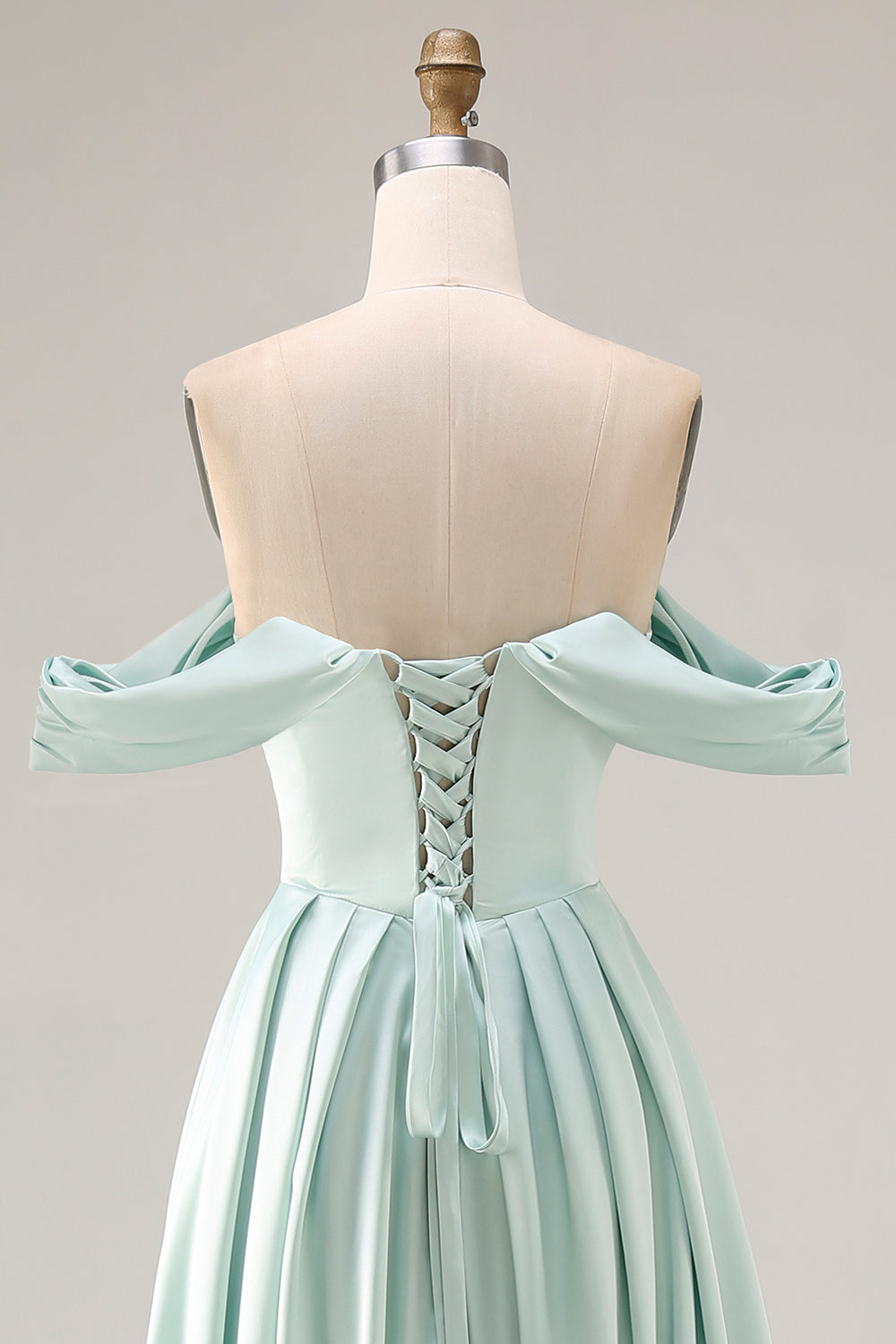 Off The Shoulder A-Line Satin Blue Bridesmaid Dress with Slit