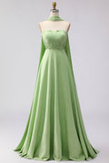 Strapless A Line Green White Polka Dot Bridesmaid Dress