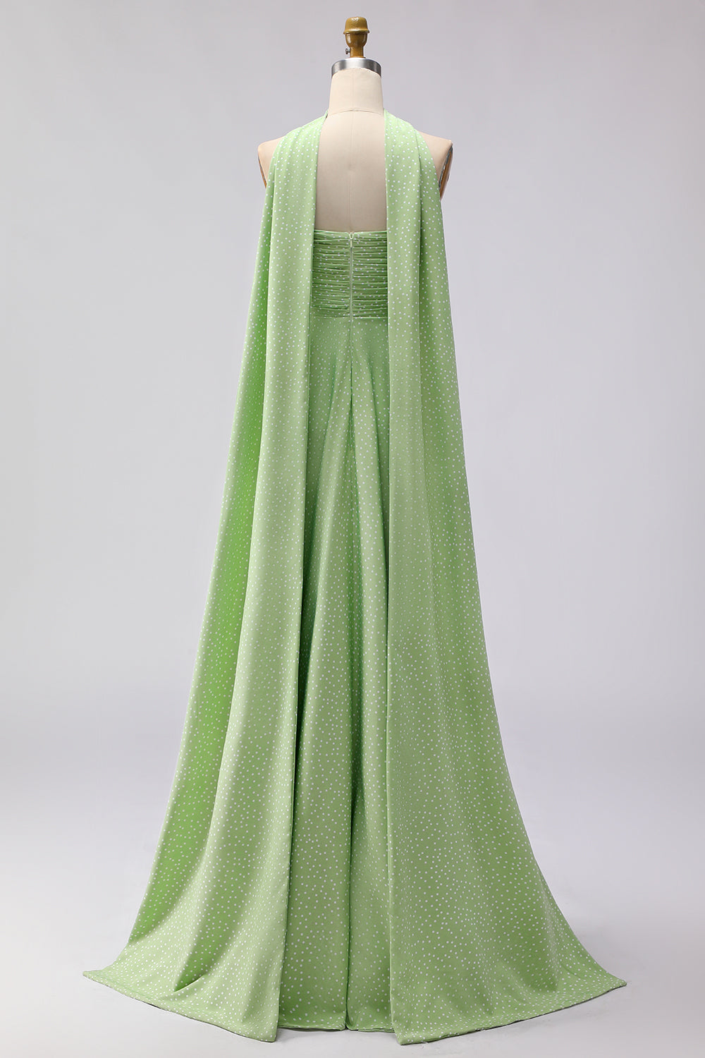 Strapless A Line Green White Polka Dot Bridesmaid Dress