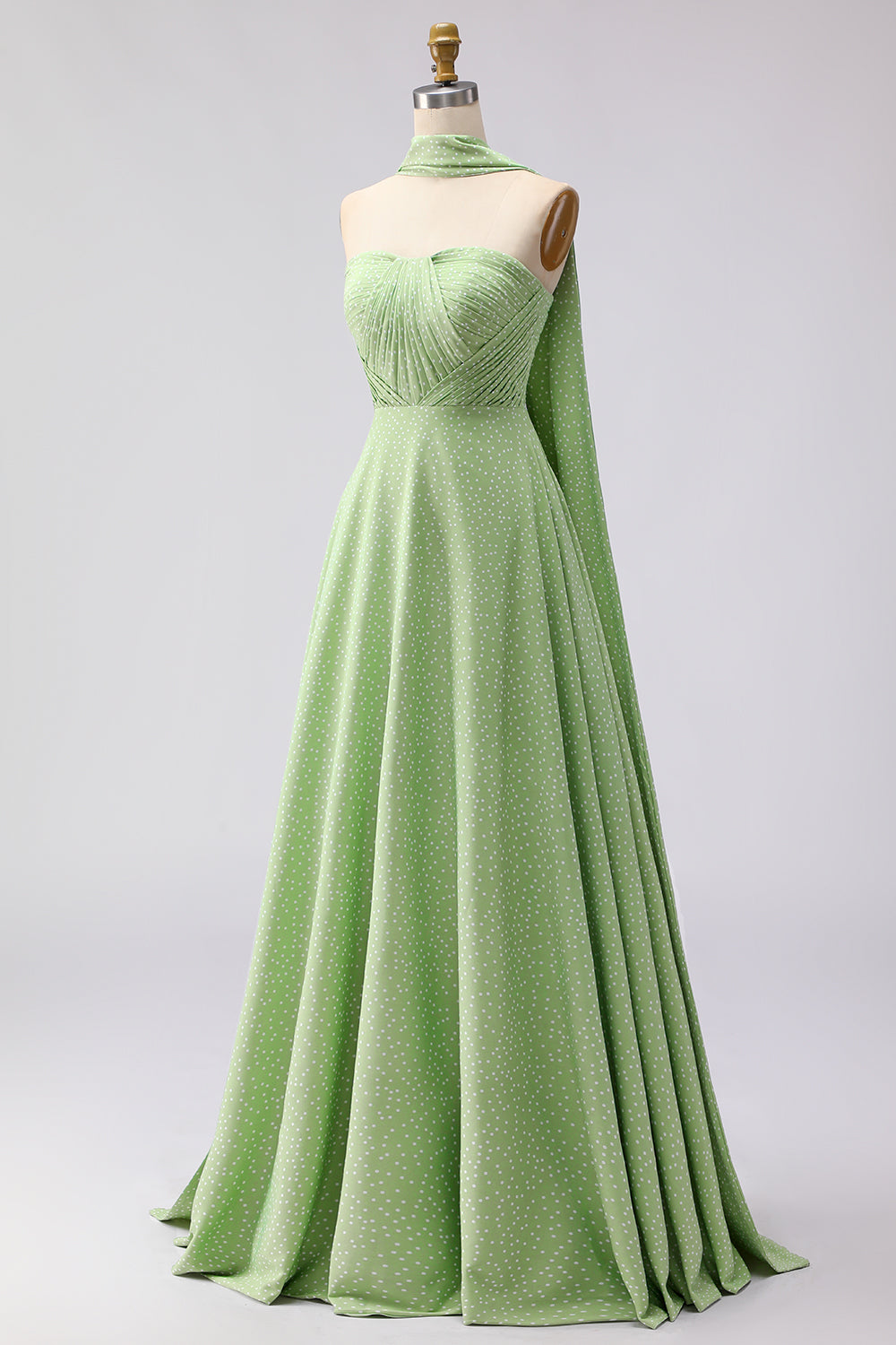 Strapless A Line Green White Polka Dot Bridesmaid Dress