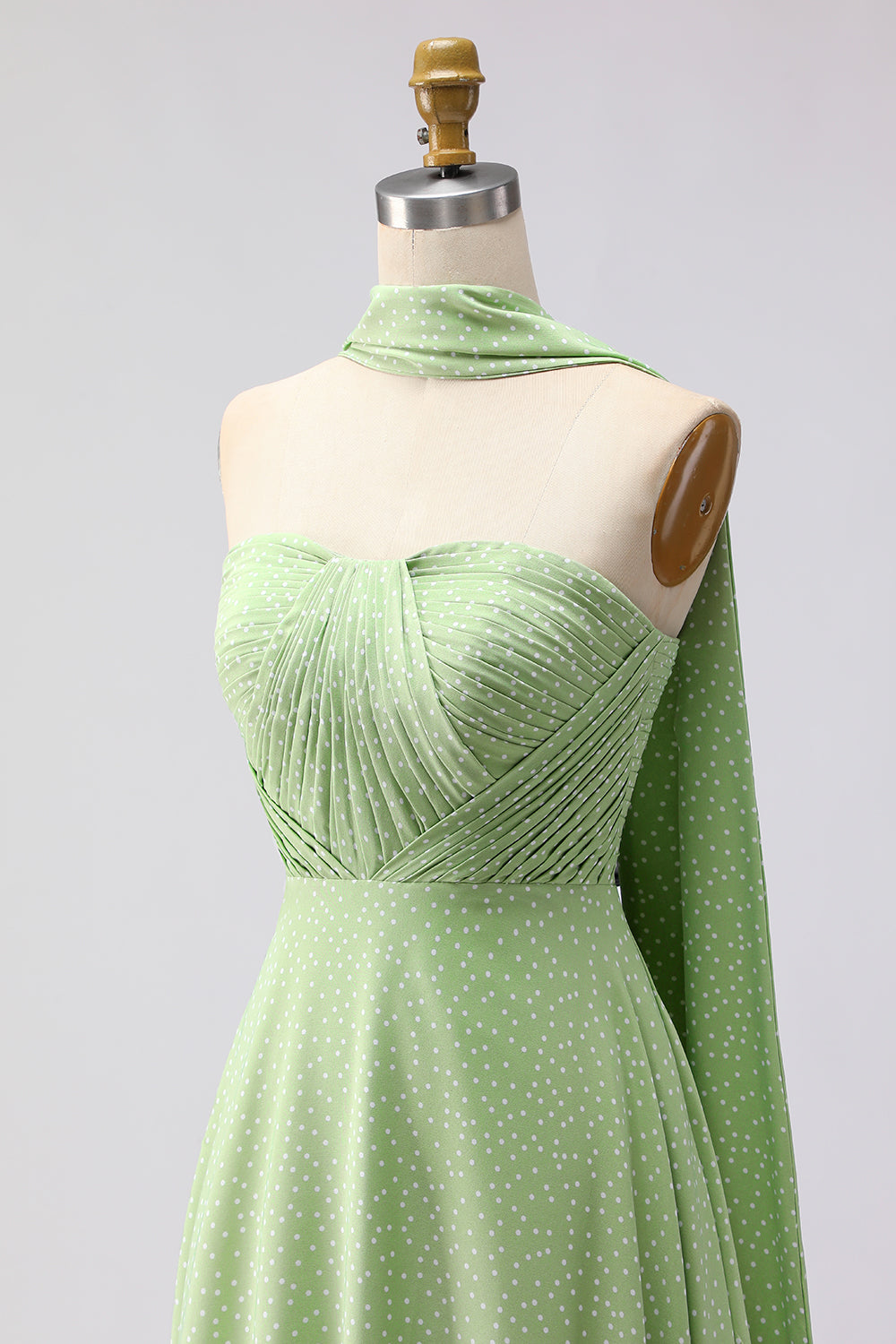 Pink White Polka Dot Strapless A Line Bridesmaid Dress