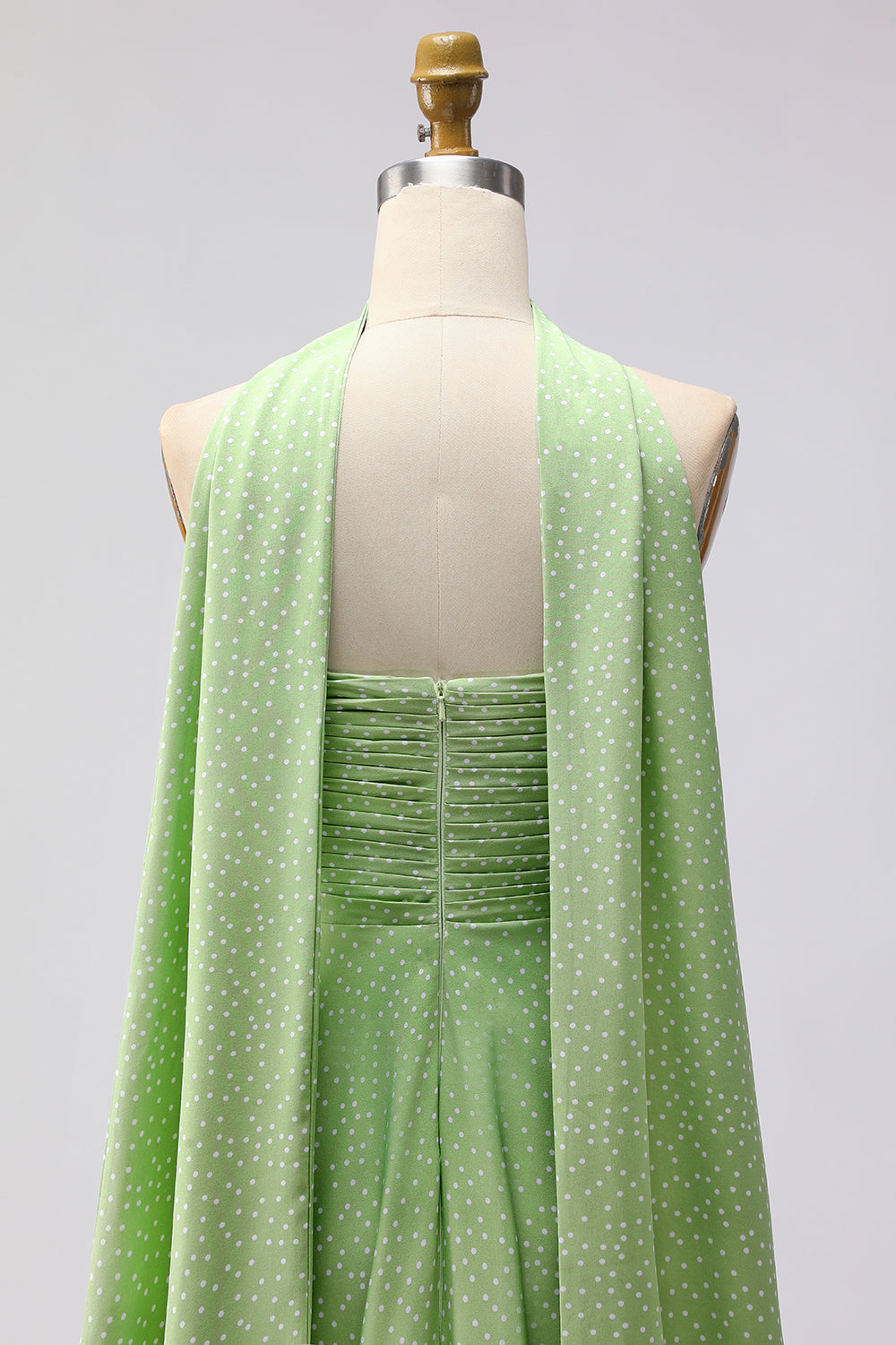 Strapless A Line Green White Polka Dot Bridesmaid Dress